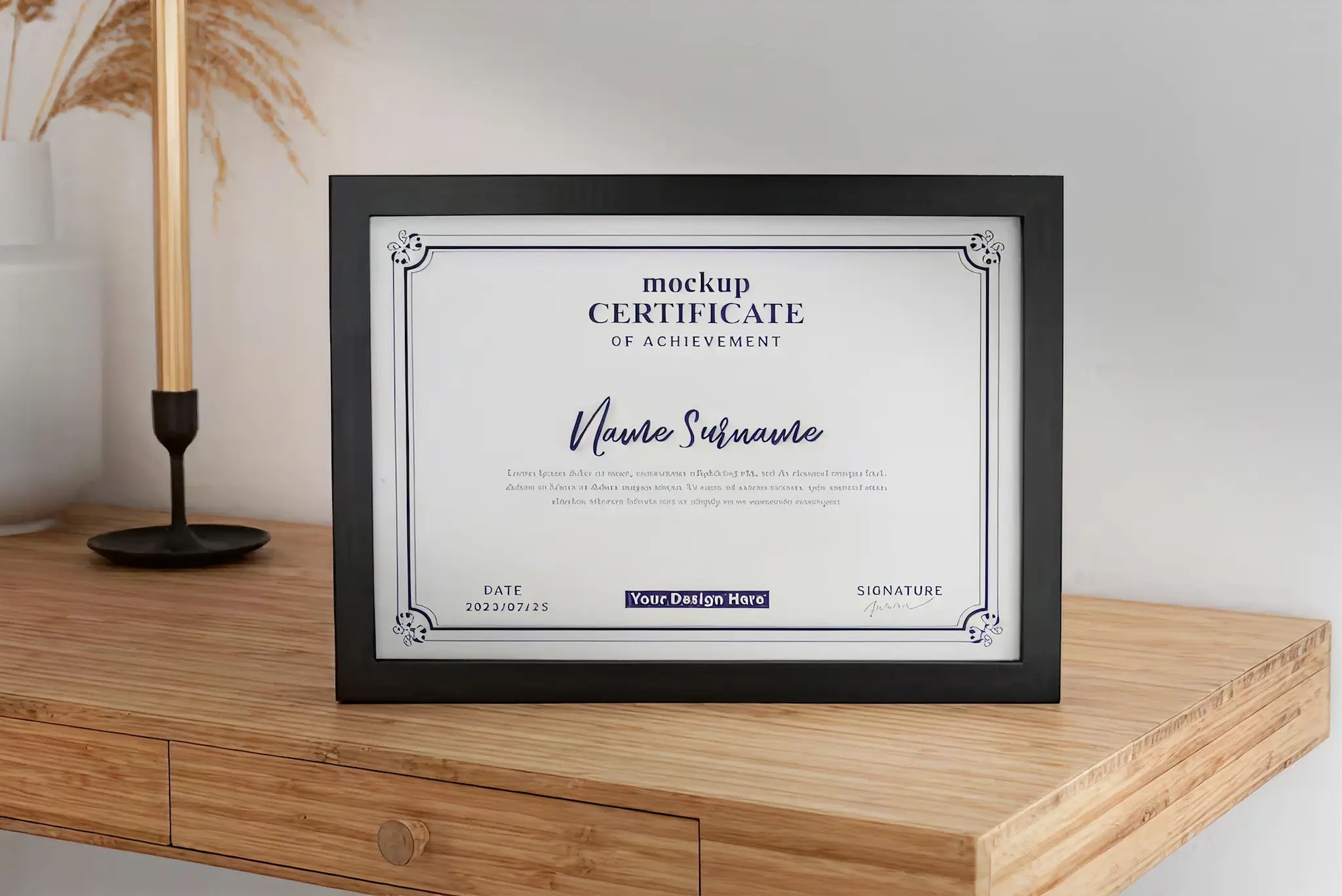 Certificate mockup 4, landscape orientation, A4 size